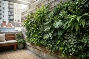 Jardín vertical moderno en un espacio urbano pequeño